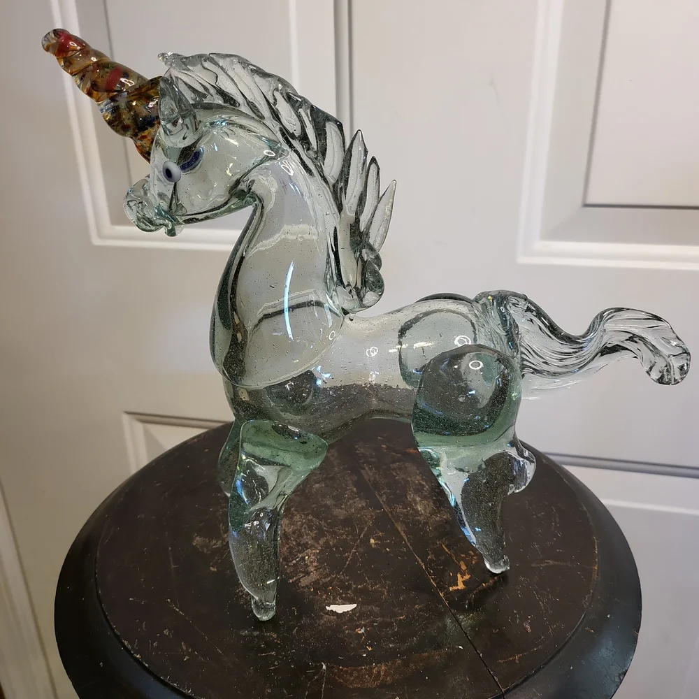 Vintage Murano Style Glass Unicorn Horse Sculpture Hand Blown 10" - Picture 3 of 12
